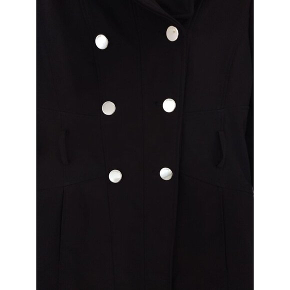 Guess Women's Double-Breasted Black Peacoat With Hood & Gold Buttons Size Medium - Picture 5 of 8